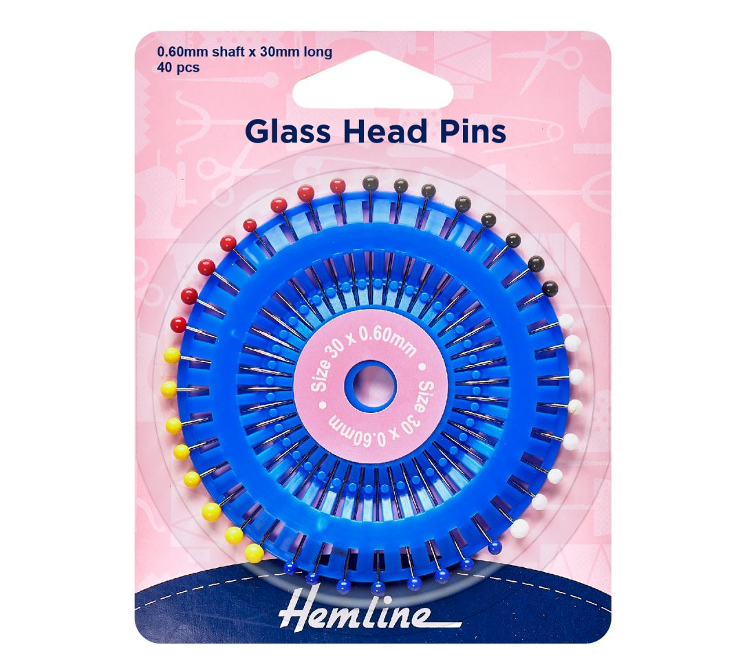 Hemline Glass Head Pins 30mm Nickel