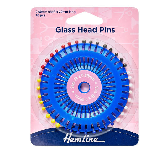 Hemline Glass Head Pins 30mm Nickel