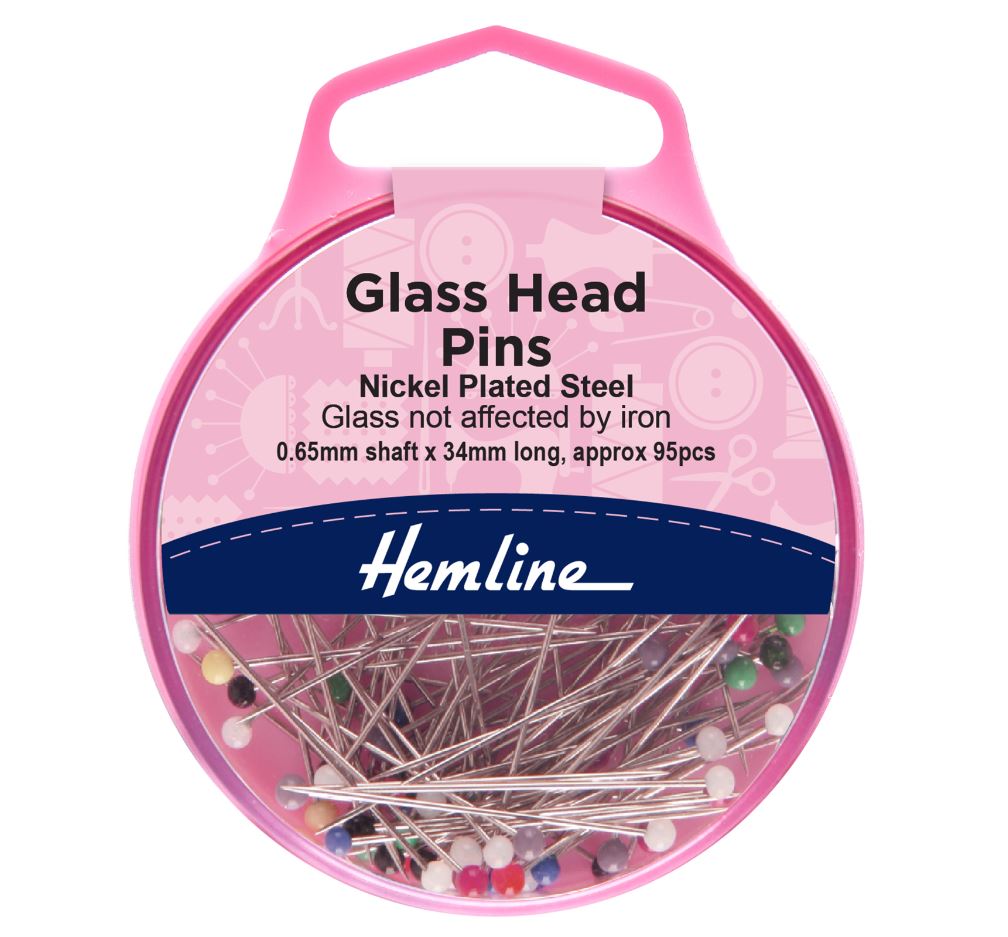 Hemline Glass Head Pins 34mm Nickel