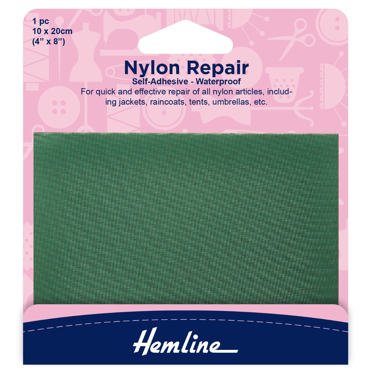 Hemline Self Adhesive Nylon Repair Patch Green - 10 x 20cm
