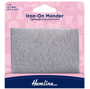 Hemline Iron On Mender 24x9cm Light Grey