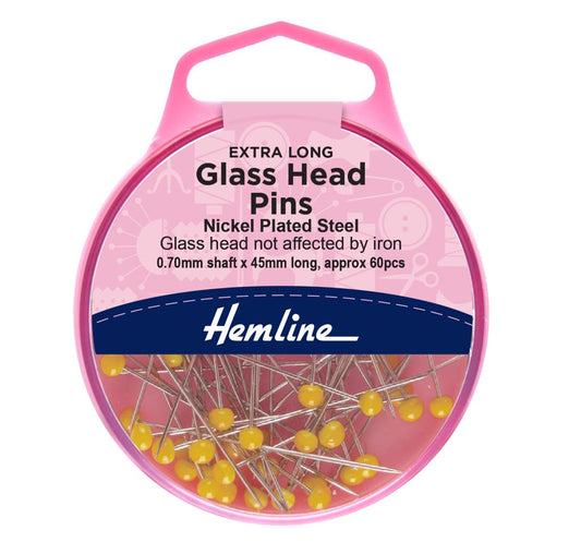 Hemline Extra Long Glass Head Pins 0.70mm x 45mm Long