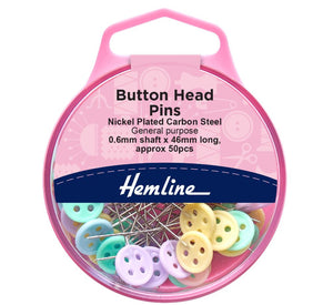 Hemline Button Head Pins 0.6 x 46mm Assorted