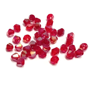 Value Beads - 4mm Glass Bicone - AB Color Plated - Dark Red