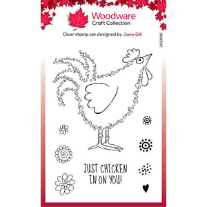 Woodware Clear Singles Fuzzie Friends Clara The Chicken 4 in x 6 in Stamp