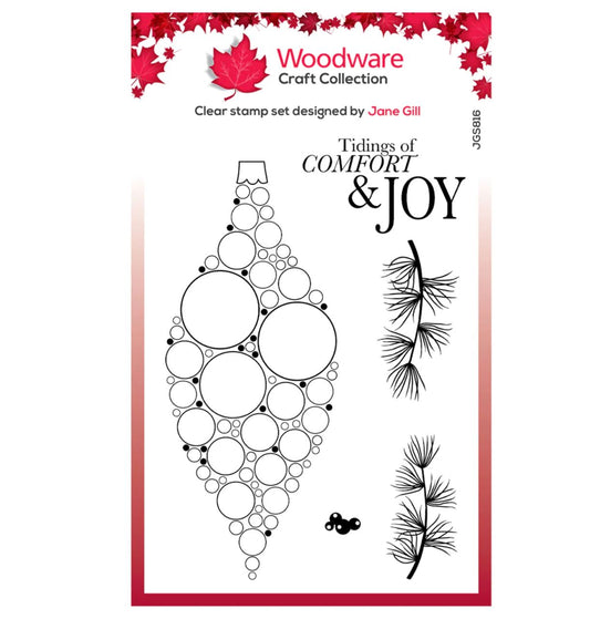 Woodware Clear Singles Big Bubble Bauble – Joy 4 in x 6 in Stamp