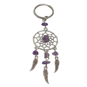 Natural Amethyst Chip Dreamcatcher Keyring