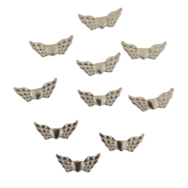 Heart Angel Wings - Bright Silver 2cm x 1cm