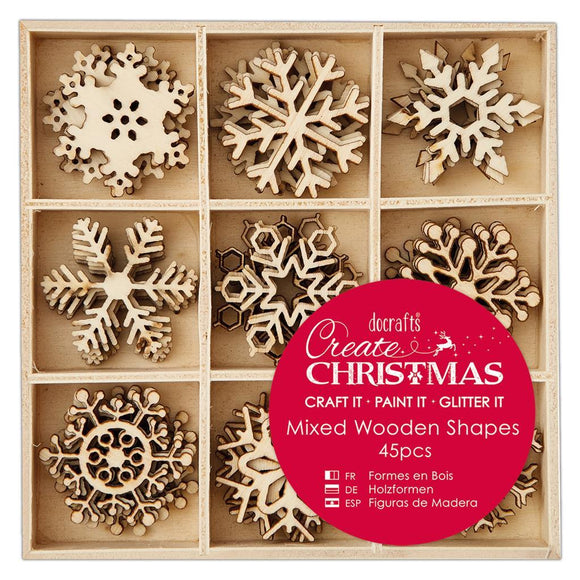 Papermania Mixed Wooden Shapes Snowflakes (45pcs)