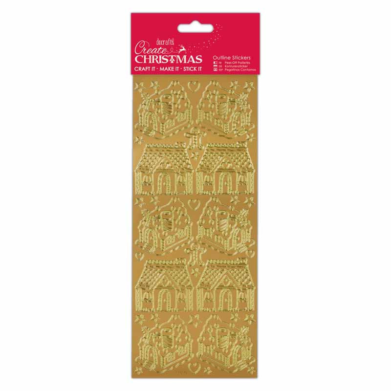 Create Christmas Outline Stickers - Gingerbread Houses - Gold