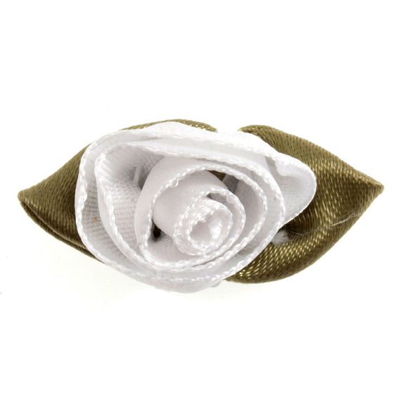 Large Ribbon Rose with Leaves -  White 1pc