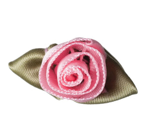 Large Ribbon Rose with Leaves -  Pink 1pc