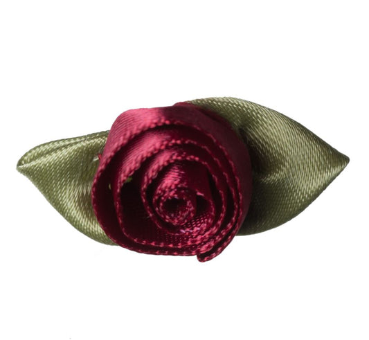 Large Ribbon Rose with Leaves -  Wine 1pc