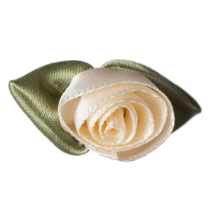 Large Ribbon Rose with Leaves -  Cream 1pc