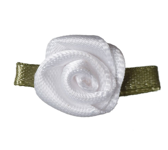 Small Ribbon Rose with Leaves -  White 1pc