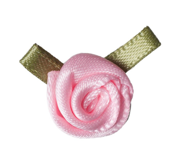 Small Ribbon Rose with Leaves -  Pink 1pc