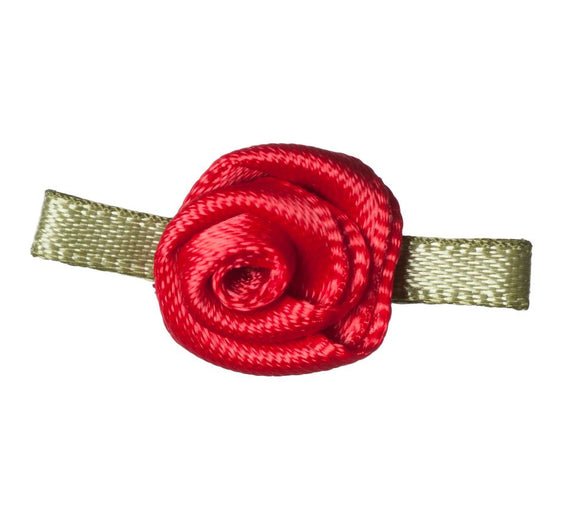 Small Ribbon Rose with Leaves -  Red 1pc