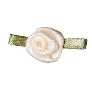 Small Ribbon Rose with Leaves -  Cream 1pc