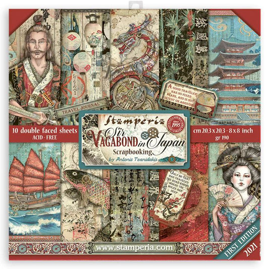 Stamperia Sir Vagabond in Japan 8 x 8 paper pad Stamperia