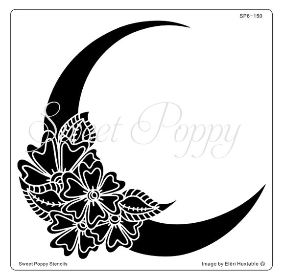 Sweet Poppy Stencil - Floral Crescent Moon