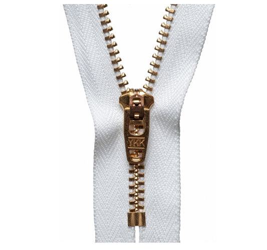 10cm Brass Jean Semi Auto Lock Zip White