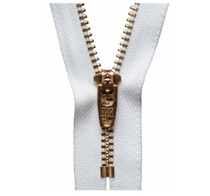 10cm Brass Jean Semi Auto Lock Zip White