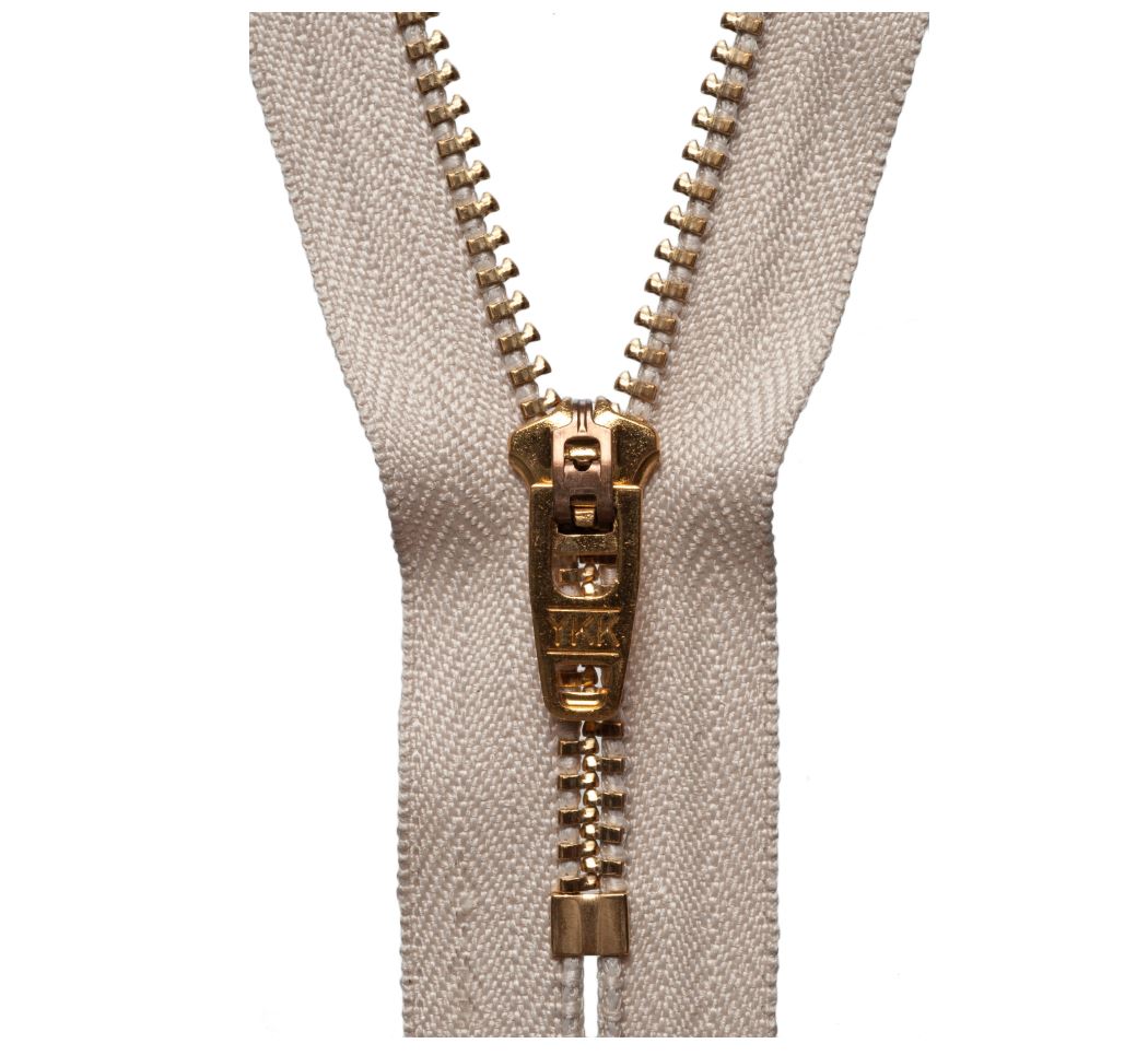 10cm Brass Jean Semi Auto Lock Zip Beige