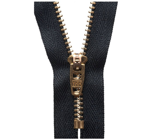 10cm Brass Jean Semi Auto Lock Zip Black
