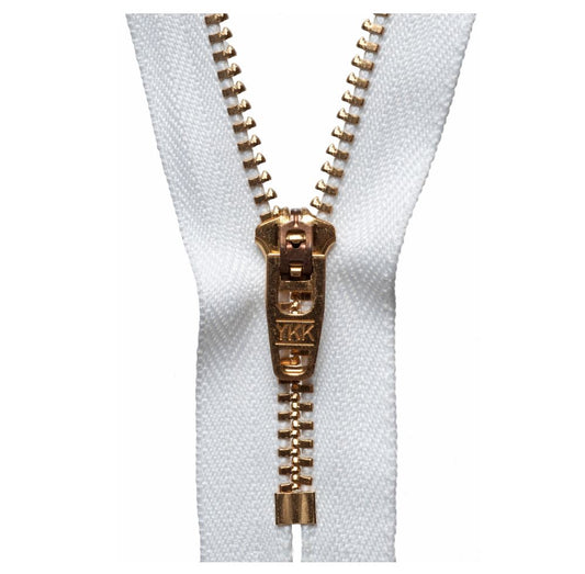 15cm Brass Jean Semi Auto Lock Zip White