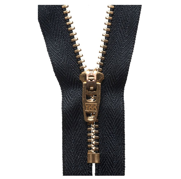 15cm Brass Jean Semi Auto Lock Zip Black