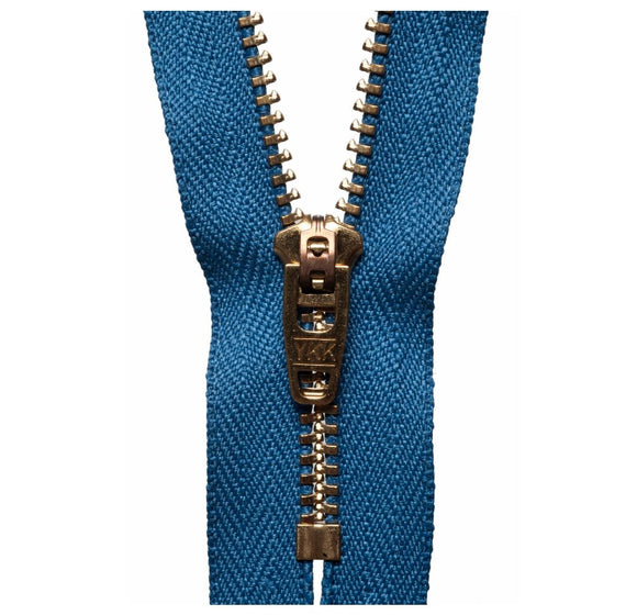 18cm Brass Jean Semi Auto Lock Zip Slate Blue