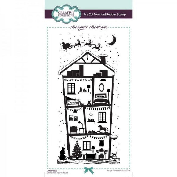 Designer Boutique Christmas Town House DL Rubber Stamp